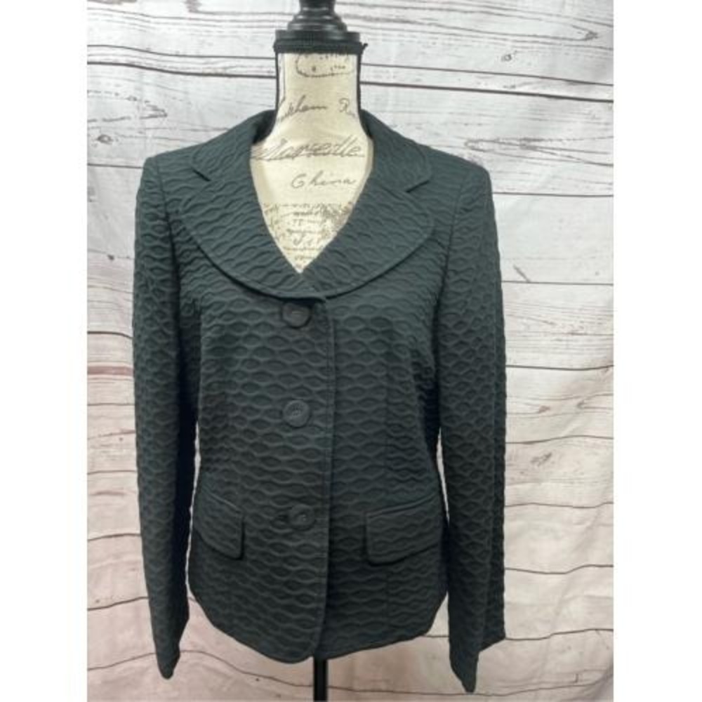 Albert NIPON Textured Blazer Jacket Women Size 12 Dark Green Button Front